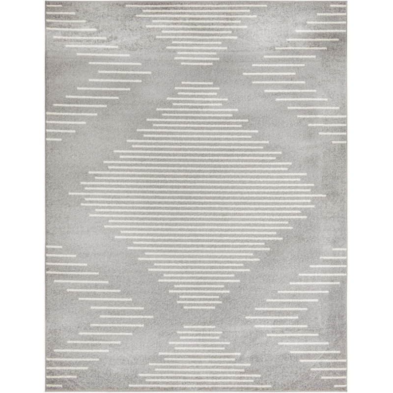 Tapis géométrique gris / ivoire en polypropylène tissé à la machine, Rectangle 7 pi 10 po x 10 pi