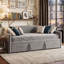 EU & UK Single 3-in-1 Extendable Velvet Daybed with Pop-Up Trundle,Upholstered Sofa Bed Frame, Beige & Grey, 90x190/200cm-367988562-367988572