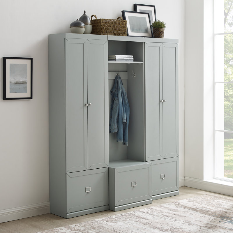 Crestshire 66 " Wide Hall Tree with Drawers and Shelves, Gray