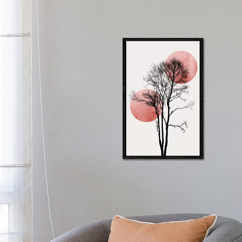 Sun And Moon Hiding-Rosè by Kubistika - Print on Canvas, Black Floater Framed, 66.04cm H x 45.72cm W x 3.81cm D