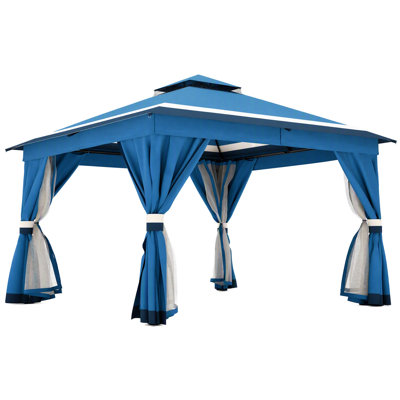 12 pi. L 12 pi. D Pavillon de jardin en acier avec double toit souple, rideaux et moustiquaire