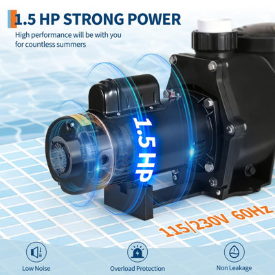 2.5 HP Self-Priming Pool Pump – Dual Voltage, 100 GPM for Above Ground & Inground Pools, Spas, Hot Tubs
