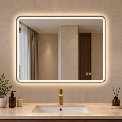 Harcrest Lighted Metal Framed Wall Mounted Bathroom in Gold
