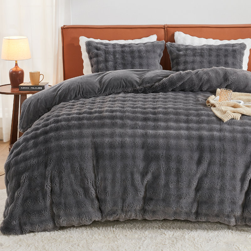EMME Luxury Elegant Shaggy Bubble Bedding Sets，Faux Fur Duvet Cover  , 2/3 Pieces Soft Fluffy Comforter Cover, Cozy Warm for Winter