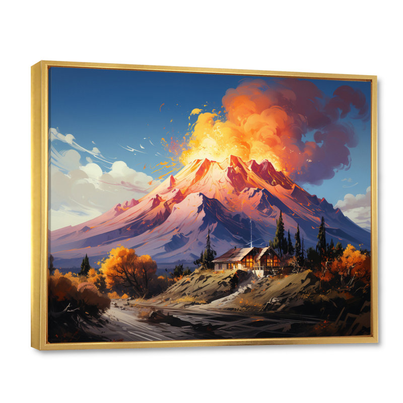 Italie, Etna, impression sur toile, Cadre flottant doré, H 30 po x l 40 po x P 1,5 po