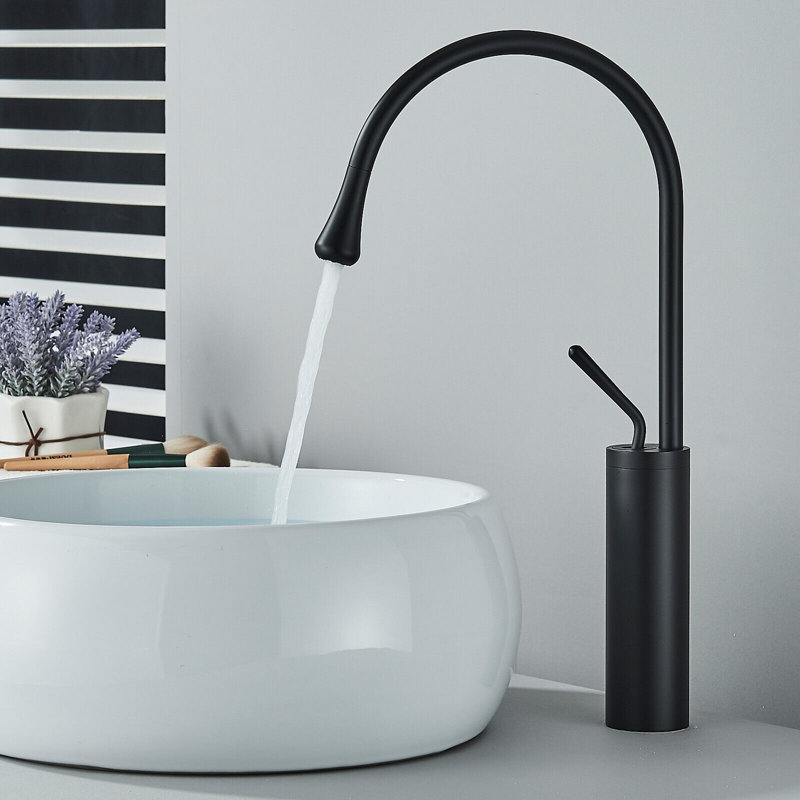 Ranaye Bathroom Basin Mixer Modern High Arc Single Hole Single Handle Bathroom Sink Taps, Matte Black