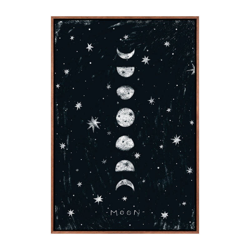 Phases de lune - impression d'art graphique, H 26 po x l 18 po x 1,5 po, Toile avec cadre brun, Pas de tapis