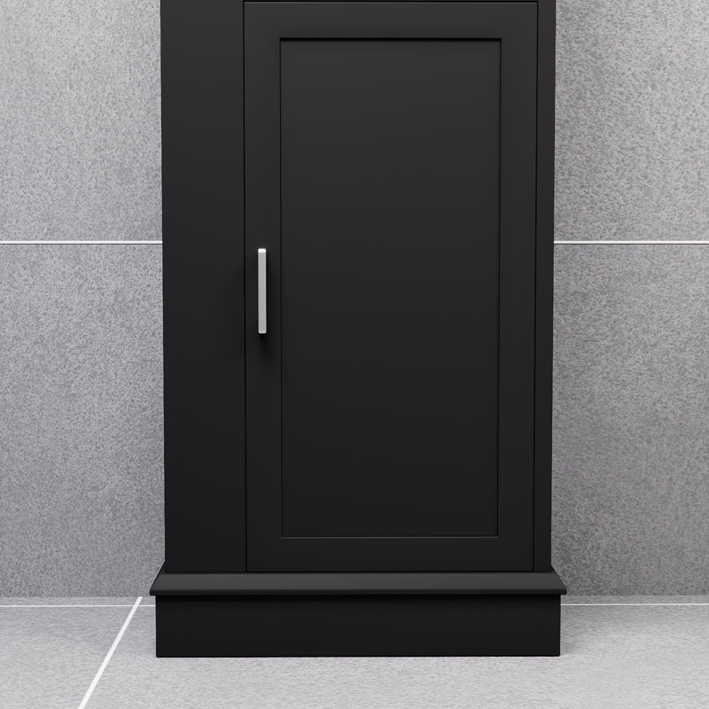 Grande armoire de rangement noire pour salle de bain, armoire de rangement autoportante avec crochets et tablettes réglables