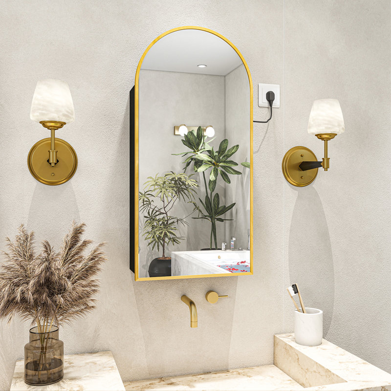 Mevser Metal Arch Mirror, Gold, 34.3" x 19.7"