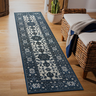 Ramage Blue Performance Flatweave Washable Oriental Indoor / Outdoor Rug