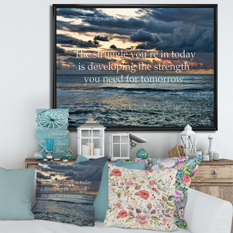 Océan et citation inspirante - Art textuel sur toile, H 24 po x l 32 po x P 1 po, Toile avec cadre noir