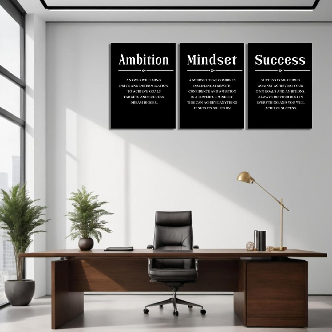 Motivational Office Wall Art- Ambition Mindset Success Positive Quotes-Encouraging Sayings-Inspirational Quotes for Office Living Room Framed Ready to