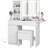 Vanity Desk Set With Led Lighted Mirror & Power Outlet, Makeup Table Top with 3 Open Bookcases, 3 Cubbies, 2 Drawers, Dresser Table for Bedroom, Checkroom-1244200110