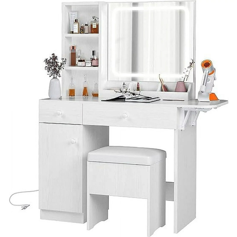 Vanity Desk Set with LED Mirror & Power Outlet