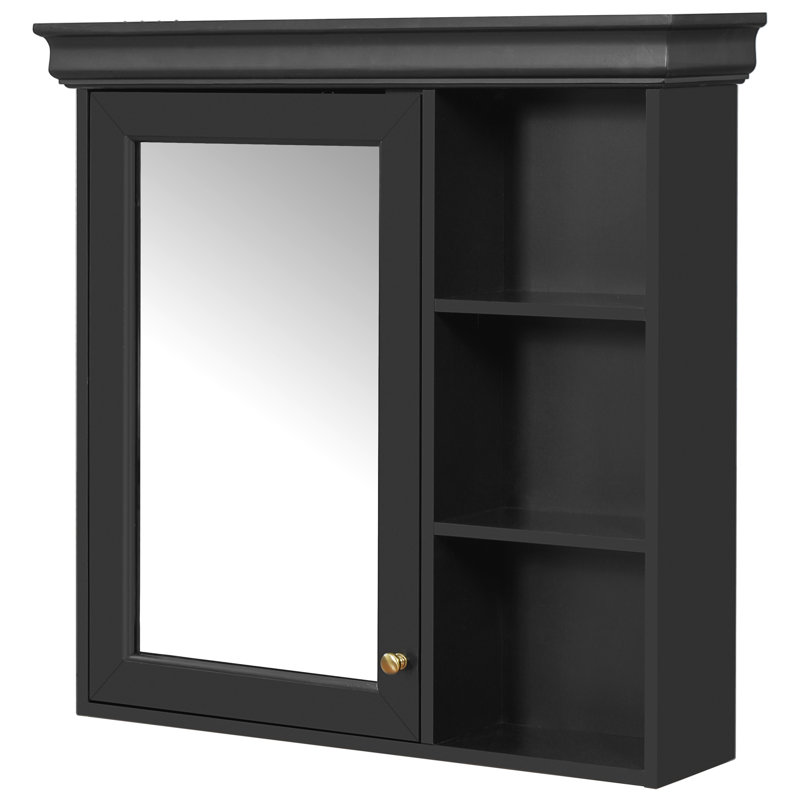 Armoire à miroir murale noire 30 po x 28 po pour salle de bain et mécanisme de fermeture en douceur, idéal pour les petits espaces avec tablettes réglables