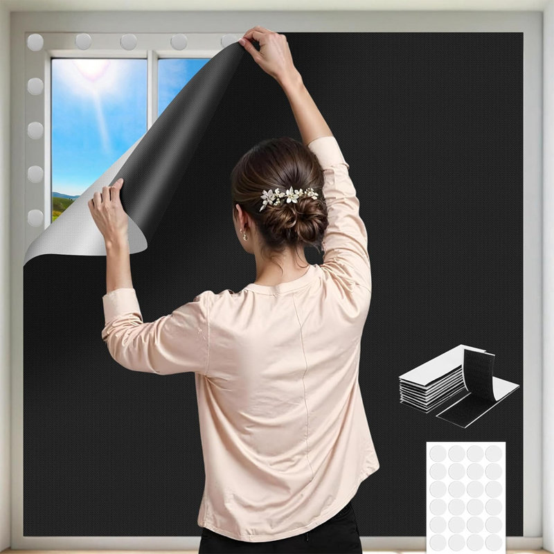 Blackout Curtains For Bedroom Portable Window Blinds Cover Adhesive Thermal Blackout Blinds No Drill Guard Blind For Window Shades Temporary Room Darkening Shades For Skylight RV Dorm, 59X78.7In, 30 Stickers