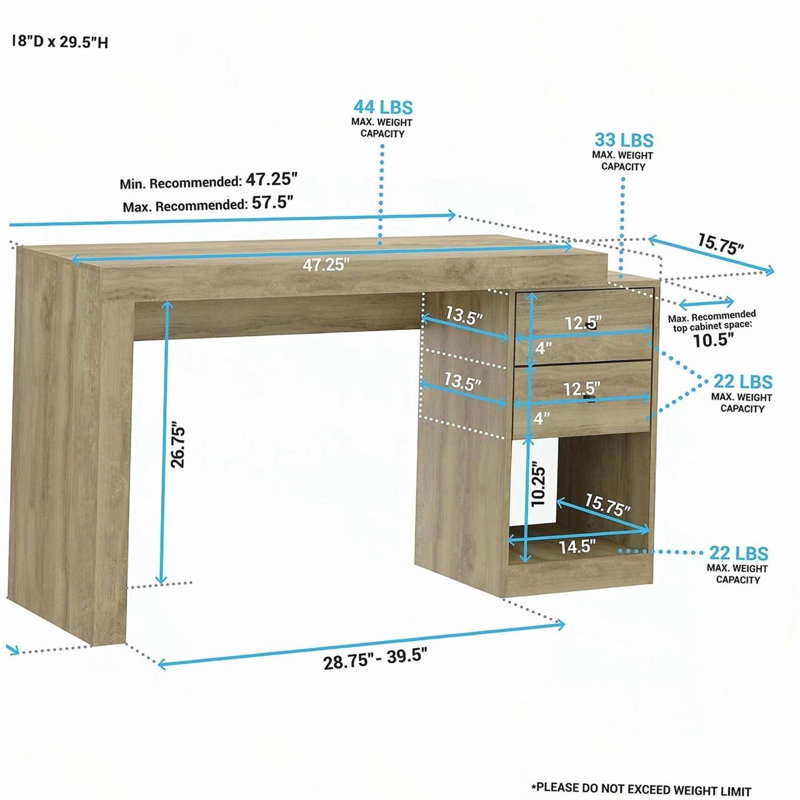 Bureau à domicile extensible, pin, Marron clair