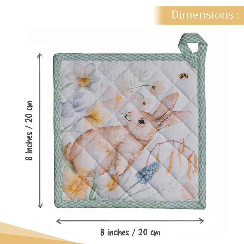Maison d'Hermine Easter Dew 100% Cotton Pot Holder Set - 8" x 8"