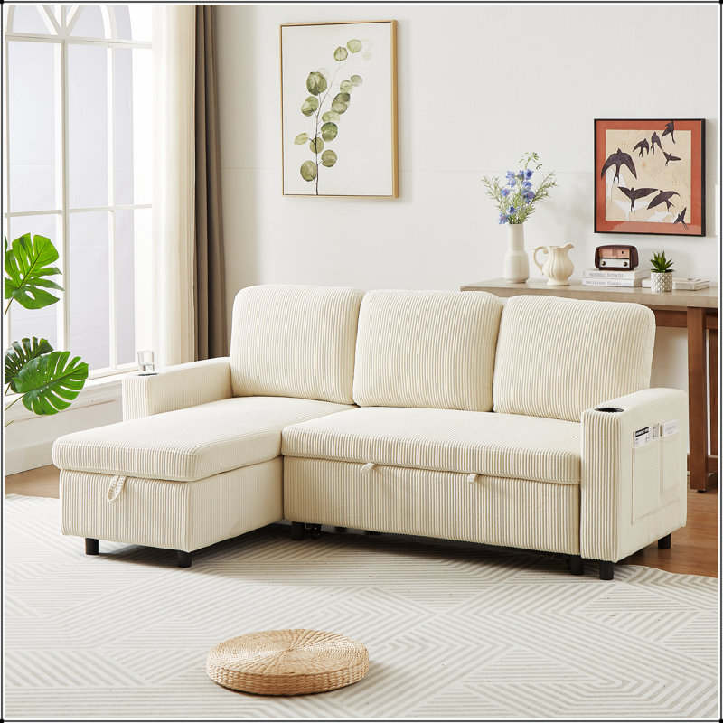 Ebern Designs 78.7" Comfortable Corduroy L-Shaped Combo Sofa Bed ...