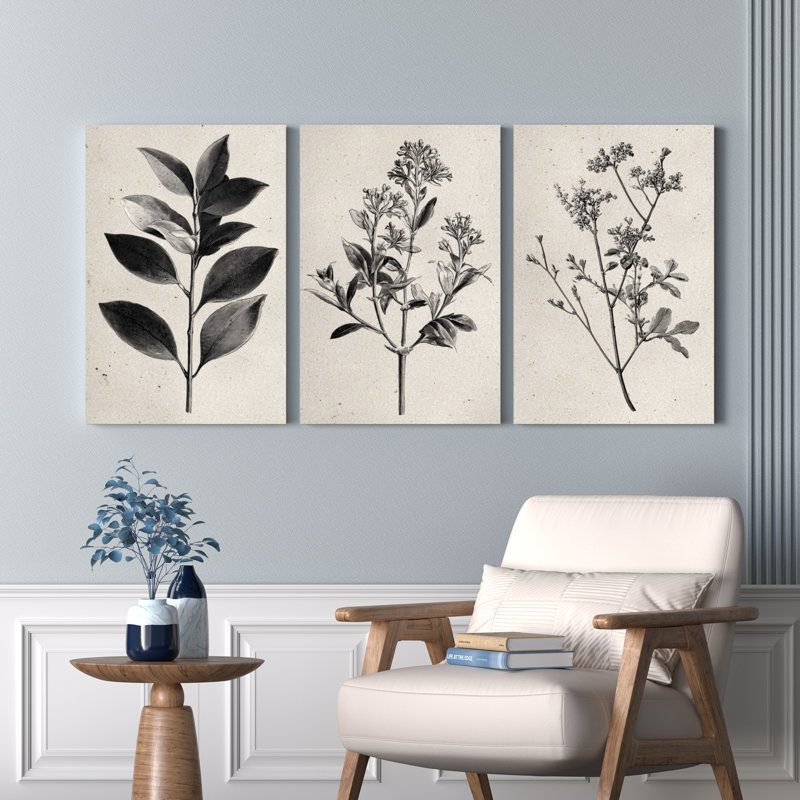 Botanique, feuille et fleur, impression sur toile, ensemble de 3 décorations murales pour salon, chambre à coucher ou bureau