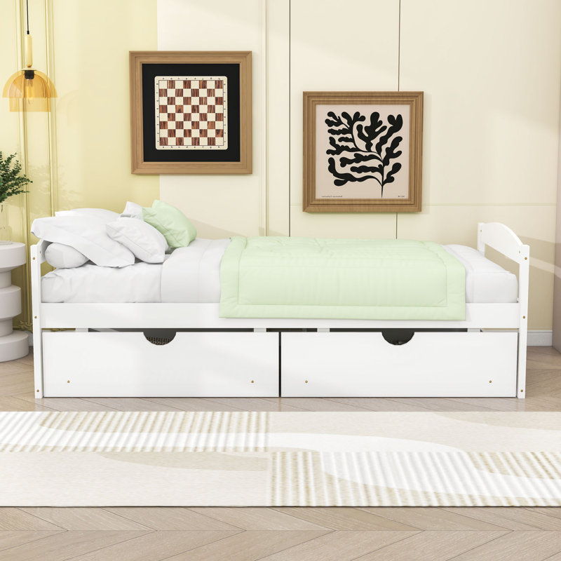Lit plateforme en bois 2 tiroirs Kristle, Blanc