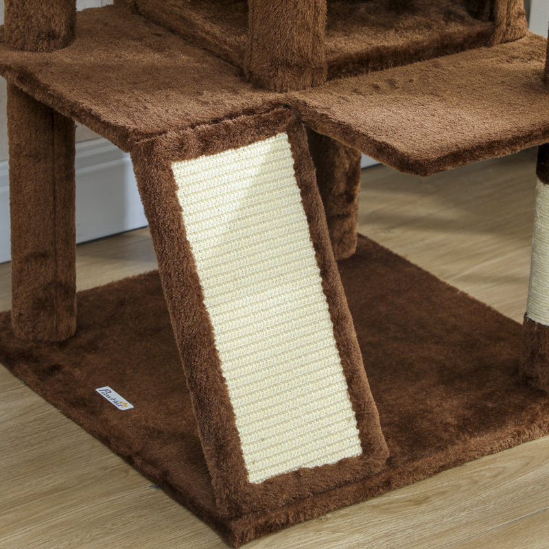 Tour pour arbre à chat 54 po avec poteaux à griffer, condos pour chat, brun clair, Brun, H 63 po x l 19,3 po x P 19,3 po