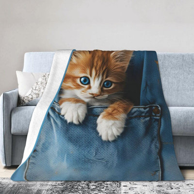 Jeté orange pour chat, jolis animaux noirs, jetés doux, douillette, décoration de chambre imprimée pour canapé, 30 x 40 po