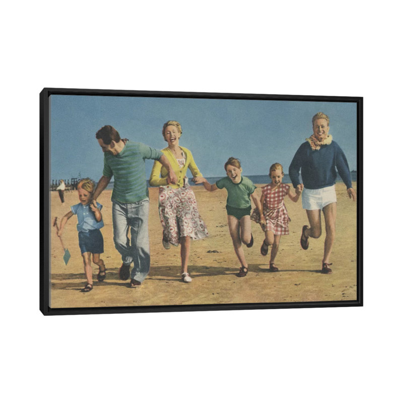 «Happy Family Running», impression sur toile, H 18 po x l 26 po x P 1,5 po, Toile avec cadre noir, Aucun mat