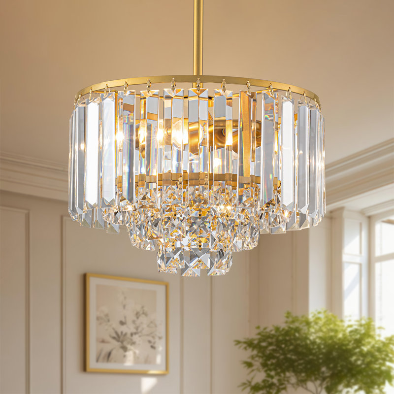 Modern 4-Tier Crystal Chandelier, Gold, 2 Lights