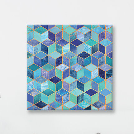 « blue cubes », impression sur toile, H 37 po x l 37 po x P 1,5 po, Toile tendue, Pas de tapis