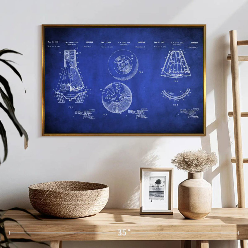 Space Capsule - bleu verni, 25 po x 17 po, Cadre flottant doré