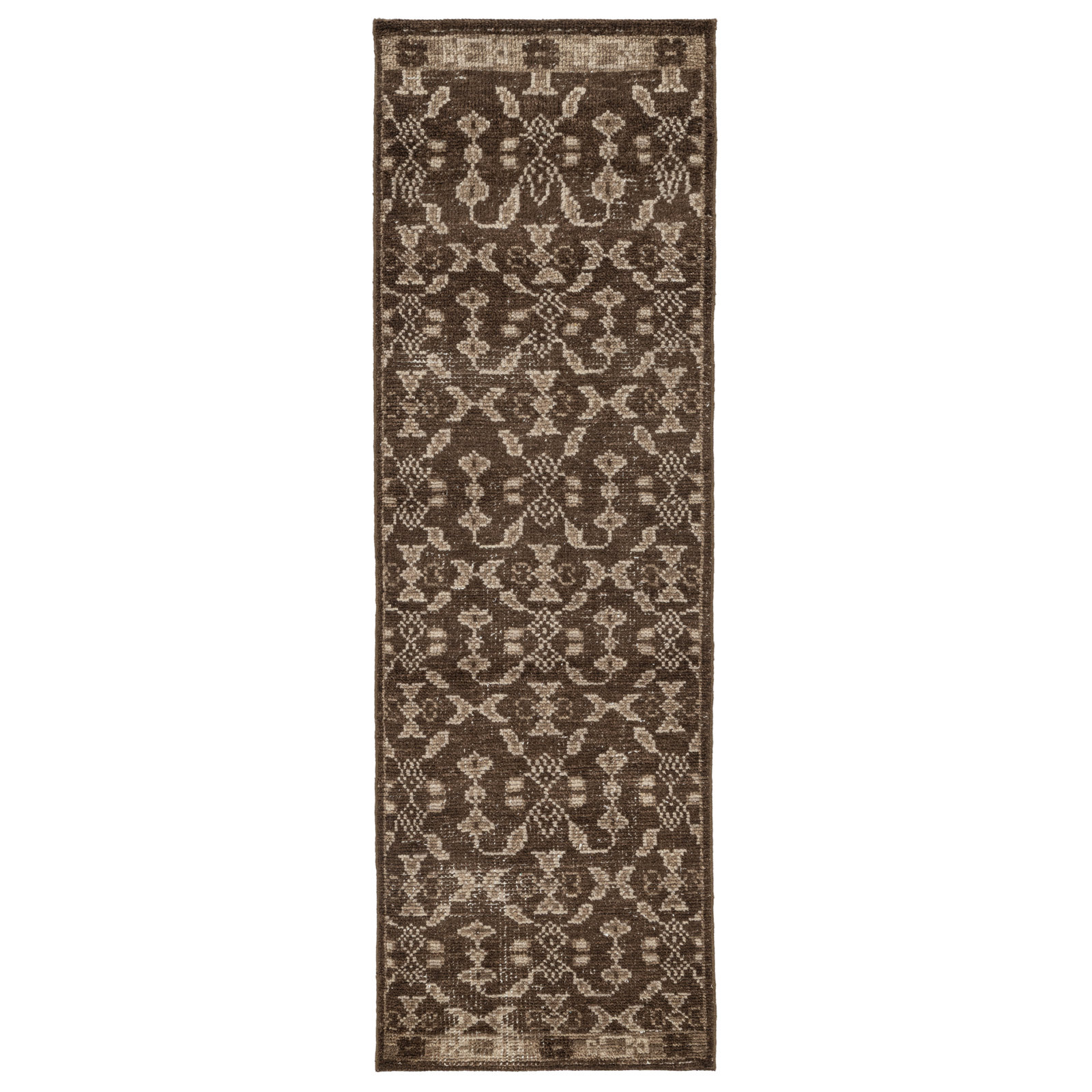 Villa Hand Knotted Wool Indoor Rug, Brown, 2'6x8'