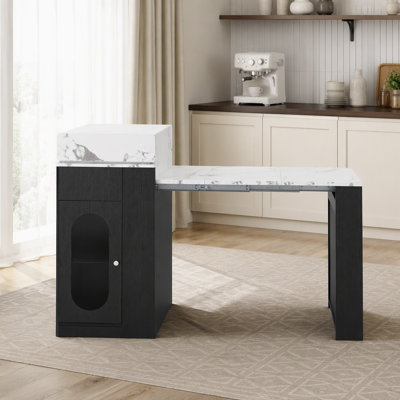 Table de salle à manger extensible avec plateau pliable, table de bar avec tiroirs et prise de courant, îlot de cuisine avec roulettes et crochets, buffet pour la cuisine et la salle à manger