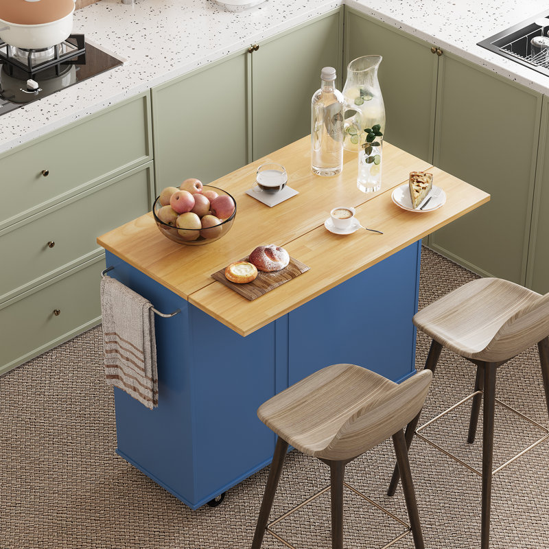 Arnola 39.7" W Kitchen Island Cart, Blue