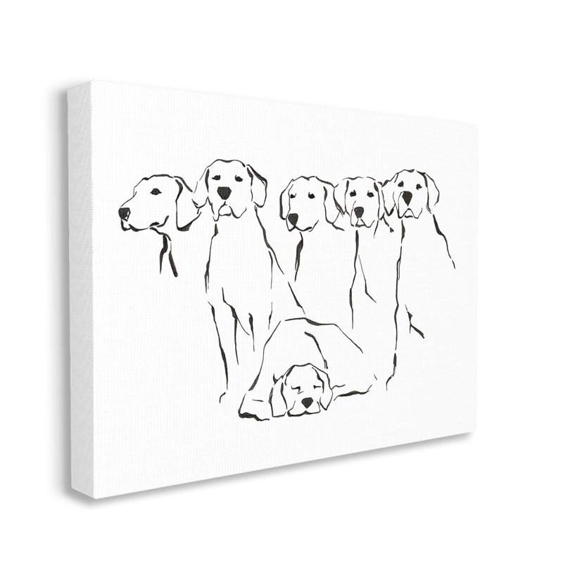 "Minimal Dogs Doodle" par Ethan Harper sur toile, H 24 po x l 30 po, Giclée encadrée noir minuit
