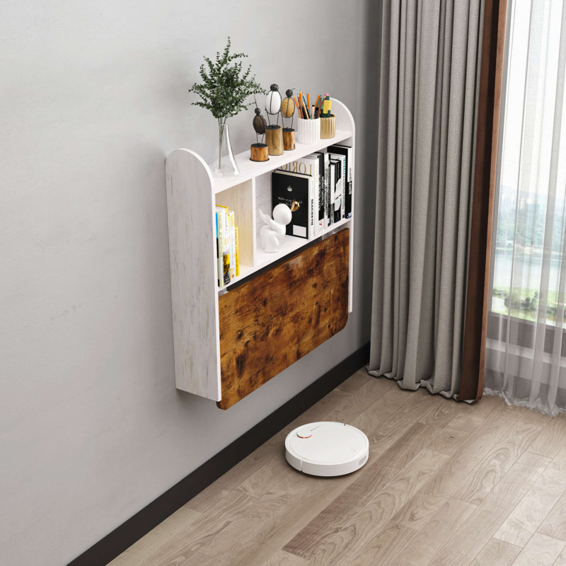 Laylind Floating Desk, Brown/White Wood Stain