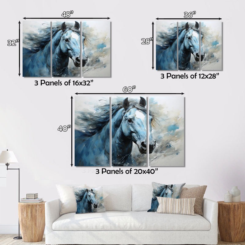 «Blue Horse Vibrant Blue Equine I», ensemble de reproduction d'art mural animaux, H 40 po x l 60 po x P 1 po