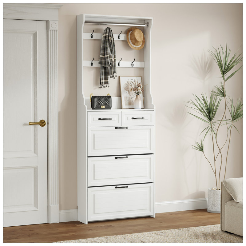 NEW White Colour Shoe Cabinet  With 3 Doors 2 Drawers With Hanger,Large Space For Storage, White