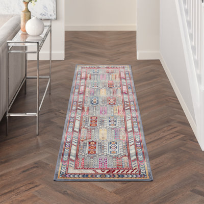 Tapis gris / rose en polypropylène tissé à la machine