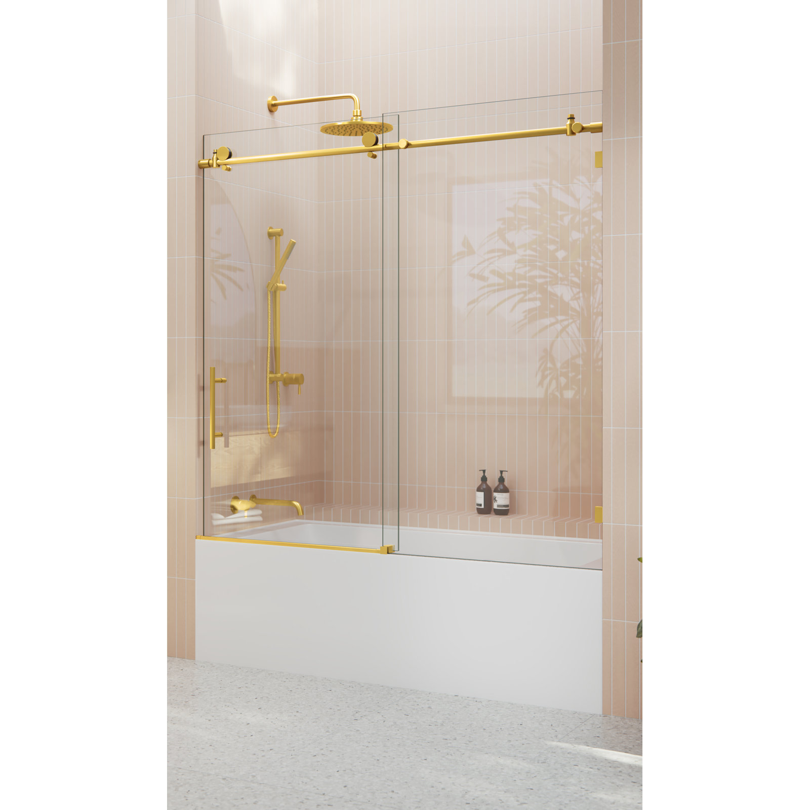 Eclipse Frameless Sliding Tub Door, Satin Brass
