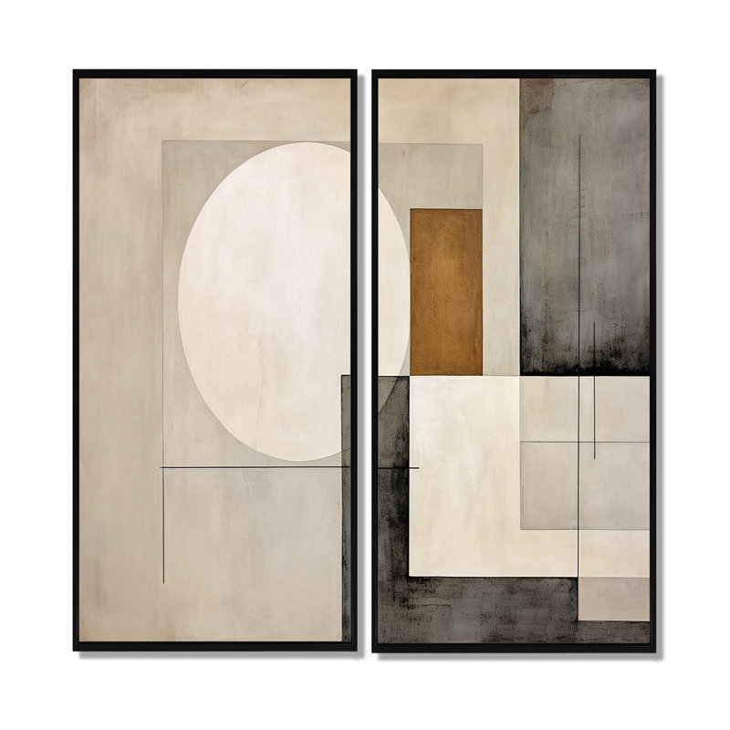Convergence harmonique beige et suprématisme - impressions abstraites sur toile, 32" H x 32" W, Impression encadrée flottante