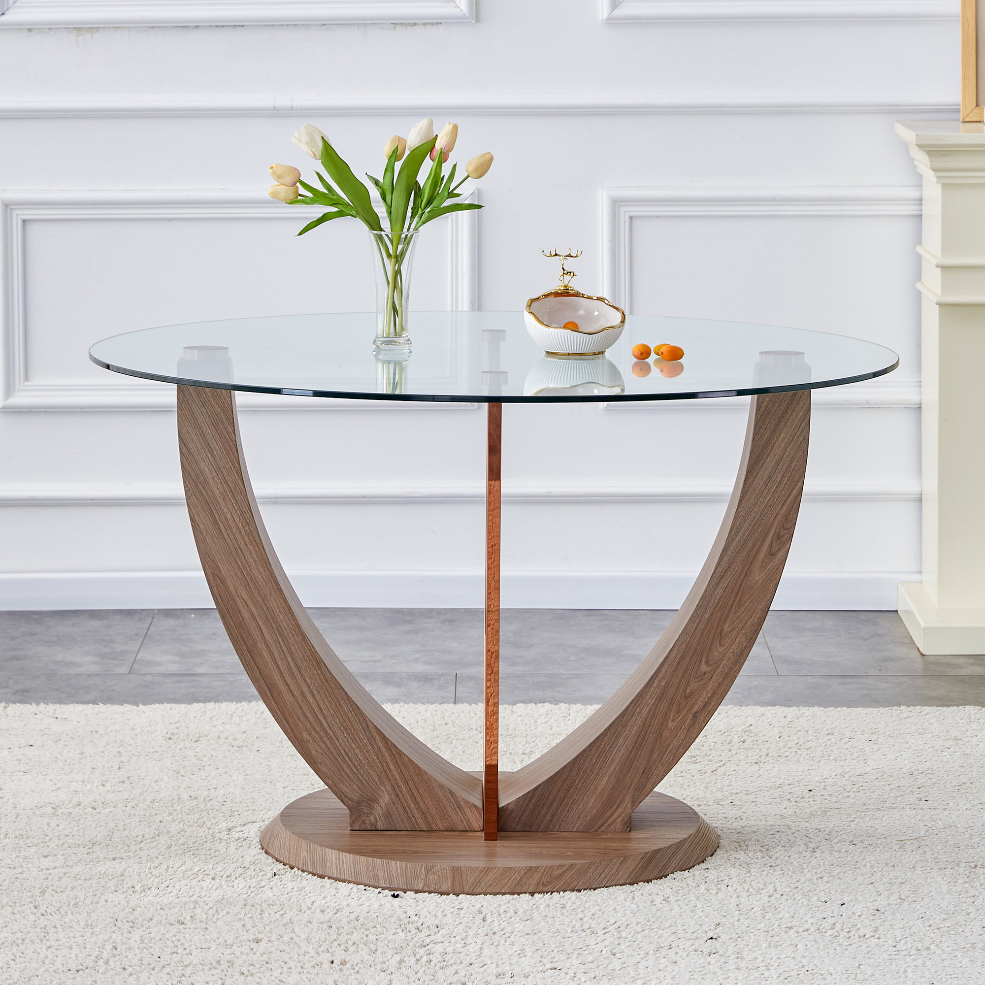 Orren Ellis A Modern Minimalist Circular Tempered Glass Dining Table ...