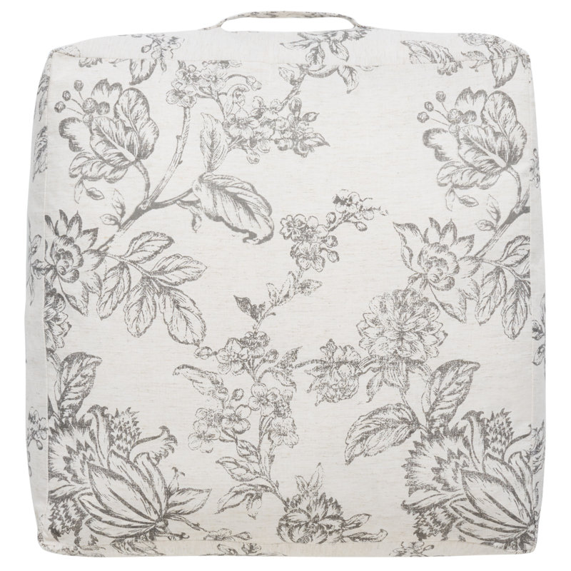 Gray Floral Blossom Print Square Floor Pillow