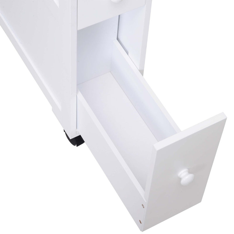 Armoire de rangement roulante étroite en bois 6,25 po x 20,5 po x 28,25 po, Blanc