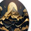 «Dreamy Golden Mountain IV», art mural rond en marbre abstrait-88628576