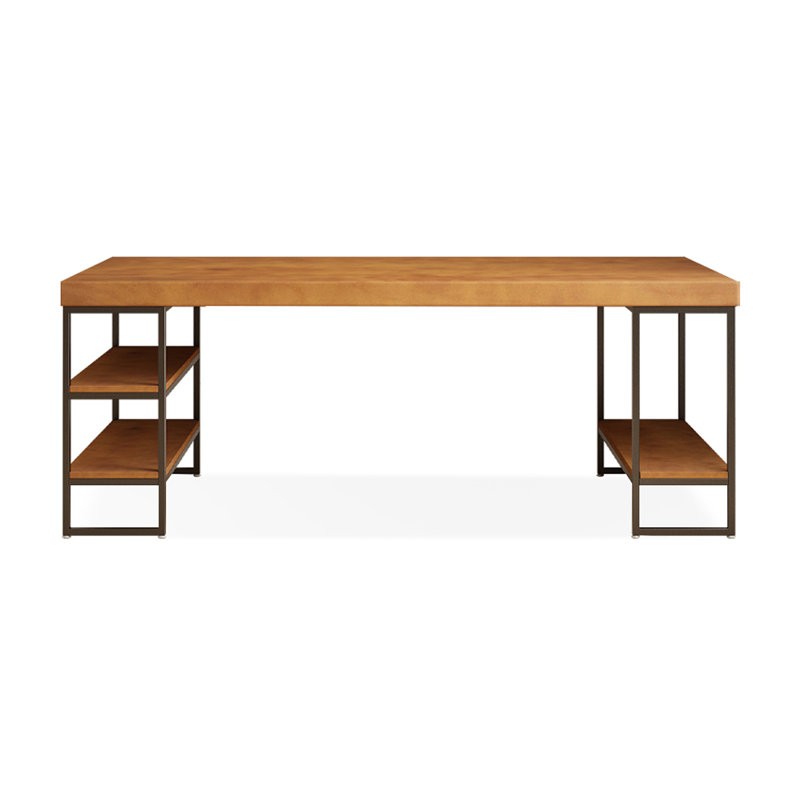Brown + Black Rectangular Solid Wood + Iron art desk, 29.53" H x 86.61" W x 31.5" D