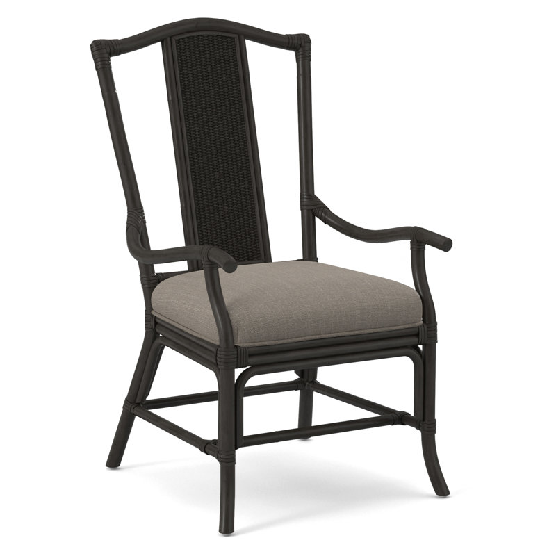 Drury Lane Slat Back Dining Arm Chair, Stone Crypton Performance; 0884-83, Antique Frost White