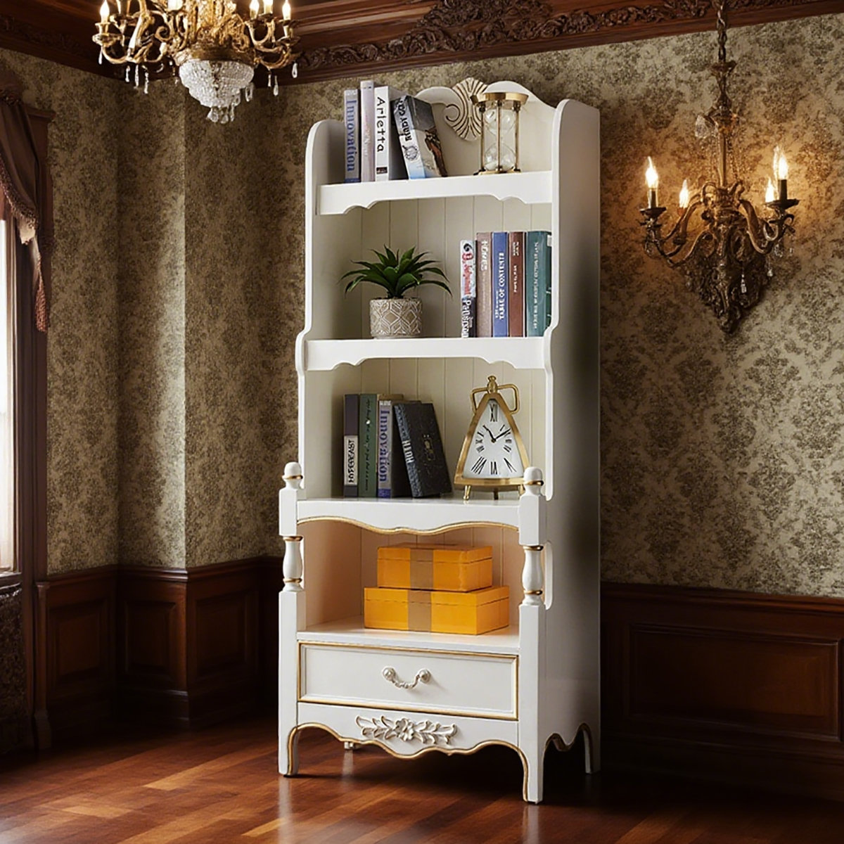 EliteFurnishings Vintage Solid Wood Bookcase with Ornate Carvings | Wayfair