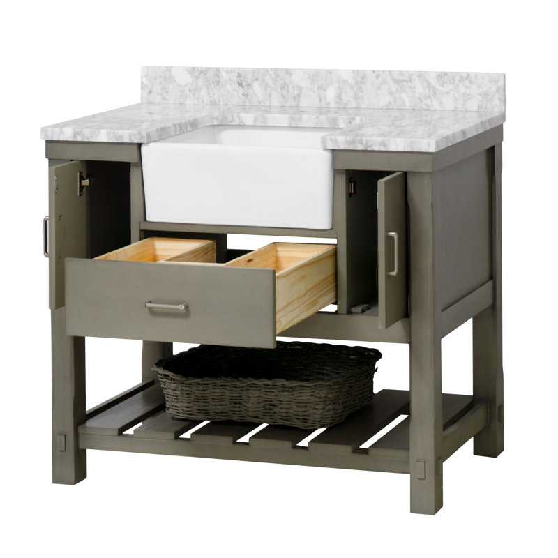 Ensemble de meuble-lavabo simple de 42 po Hitton, Marbre de Carrare, Gris patiné