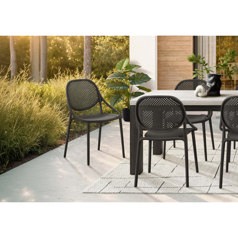 Ensemble de chaises de salle à manger empilables contemporaines pour espaces extérieurs, Black